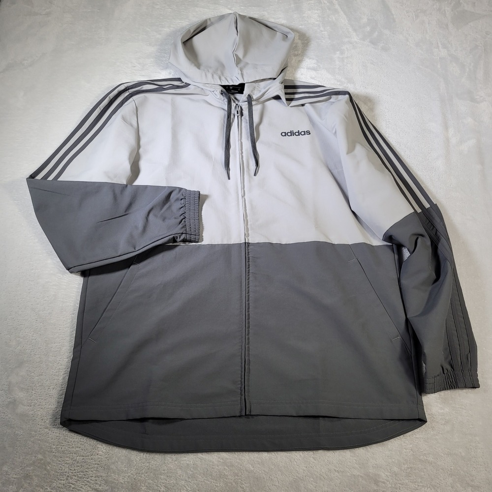 Adidas Windbreaker Mens Large Grey Colorblock Full Zip Hooded Jacket FI8171